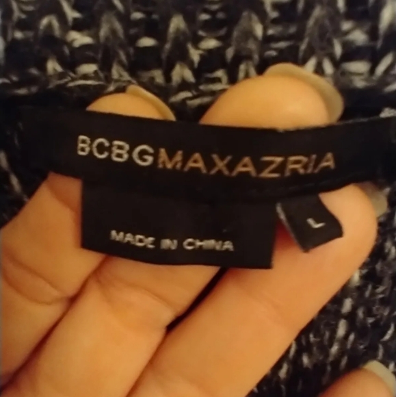 BCBG MaxAzria Open Sweater Cardigan L Short Bat Sleeve Black Tan Chunky Knit - Picture 4 of 8